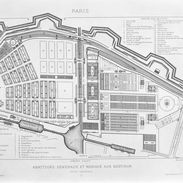 Plan des abattoirs du marché aux bestiaux de La Villette - 1868